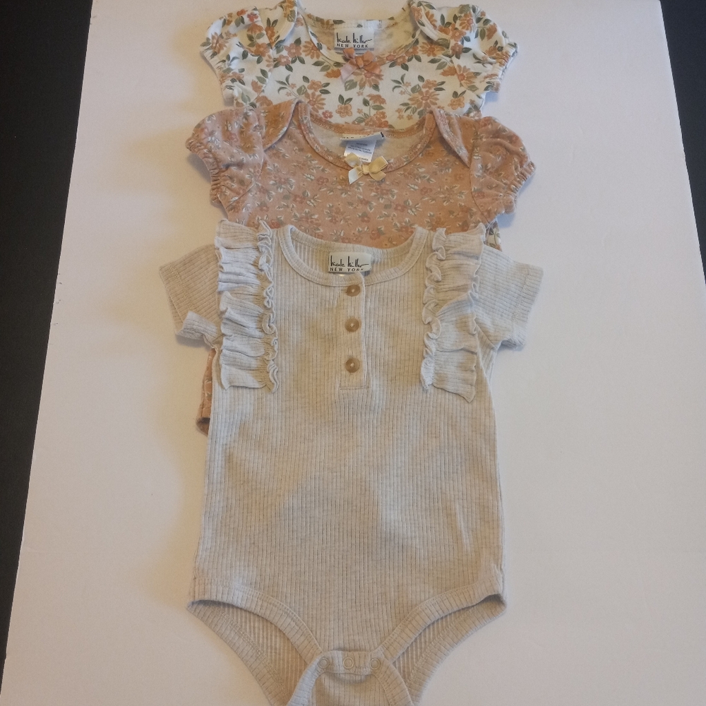 Nicole Miller 2 Floral and 1 Neutral Bodysuits 12 M